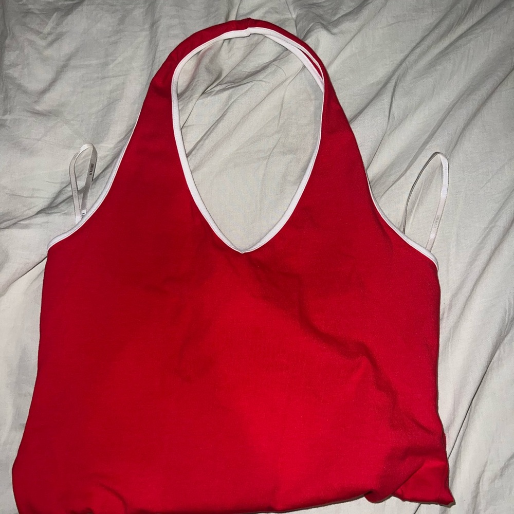 Red Halter Bodysuit with White Trim